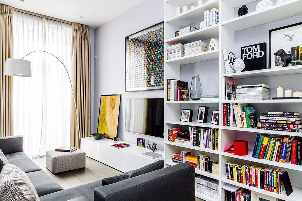 Small london flat living room sofas storage