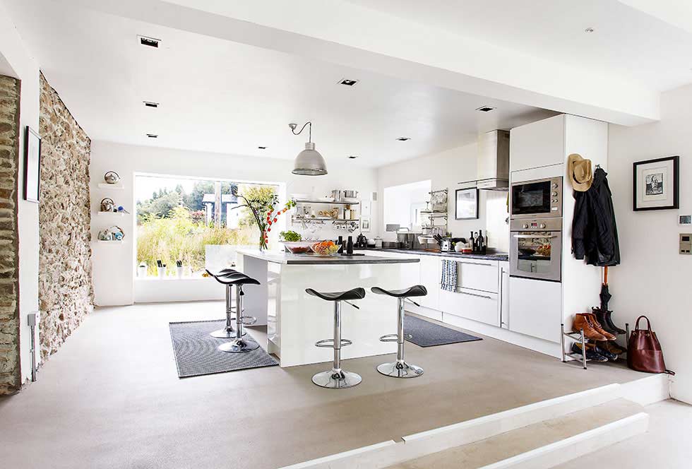 stone barn conversion open plan kitchen area