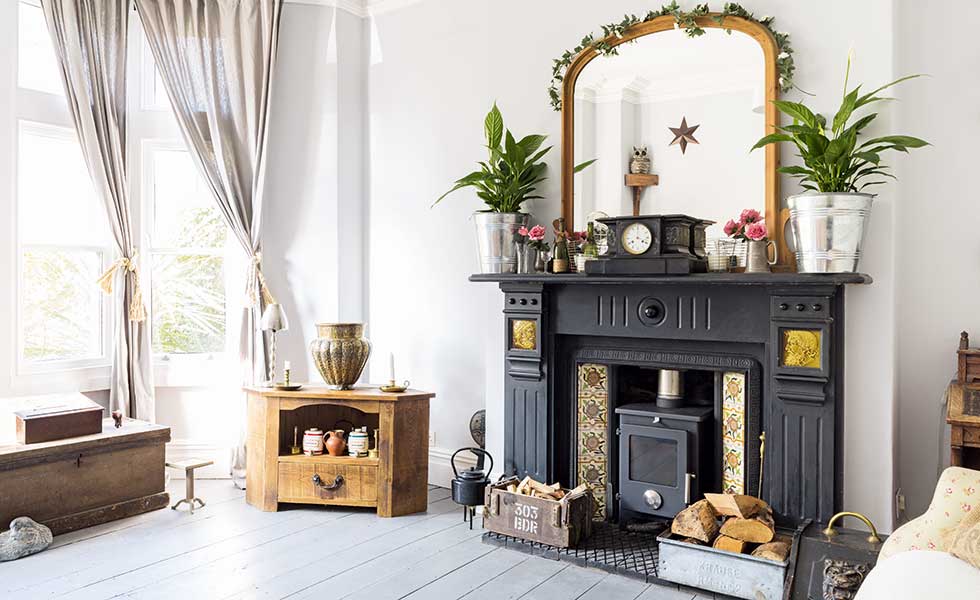 Living room with period features in a Victorian terraced house
