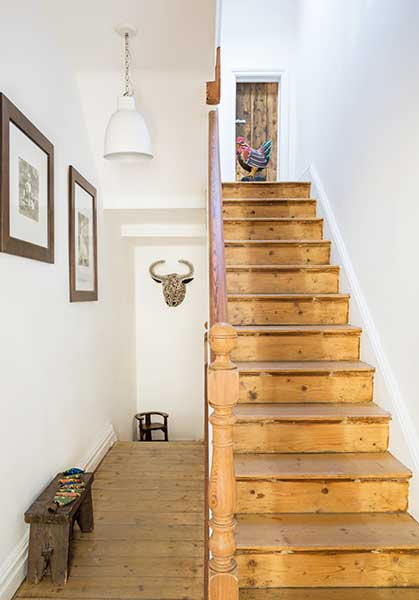 original stairs in a Victorian terraced house renovation hallway