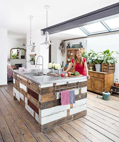 reclaimed wood kitchen island in a victorian terrace