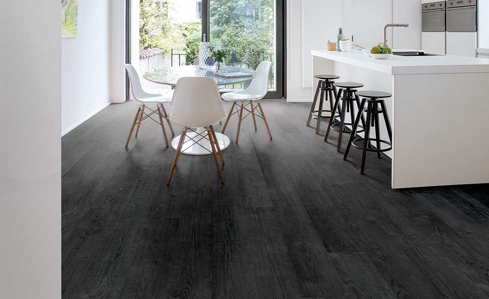 Burned plank laminate flooring