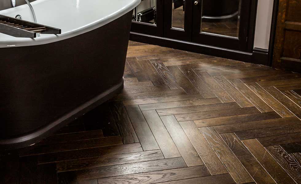 Herringbone oak wood floor in tall ships brown