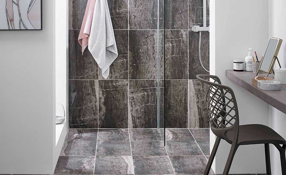 Conker glass and matt floor and wall tiles