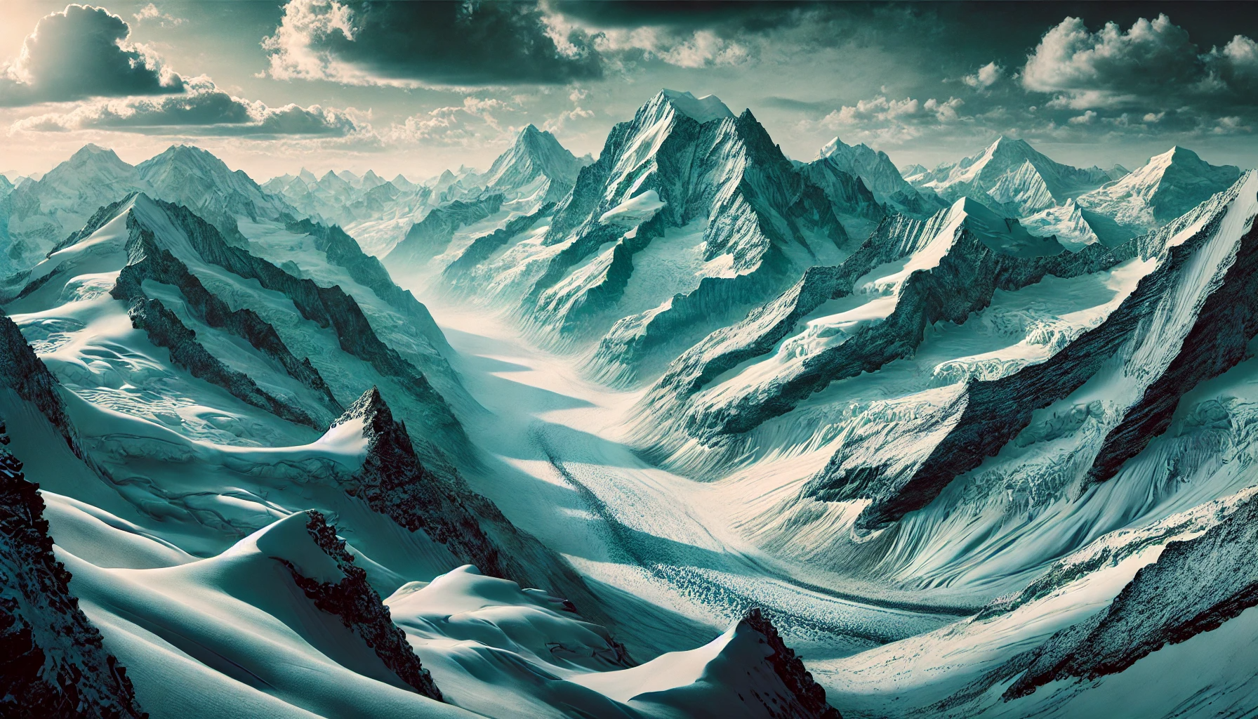 DALL·E 2025-01-05 11.56.46 - An ultra-high-definition panoramic view of the Swiss Alps, resembling the icy tones and photorealism of the reference image. Towering snow-covered pea.webp