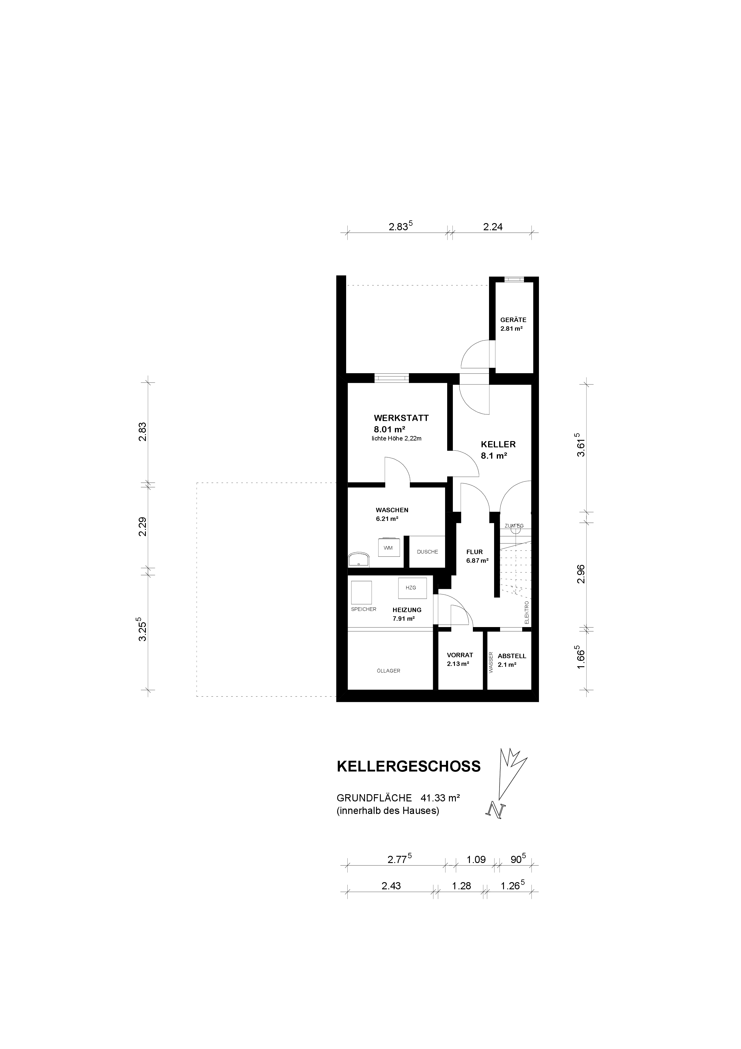 Gepflegtes Reihenendhaus mit Garage und großem Grundstück in Bremen Burgdamm — Grundriss KG