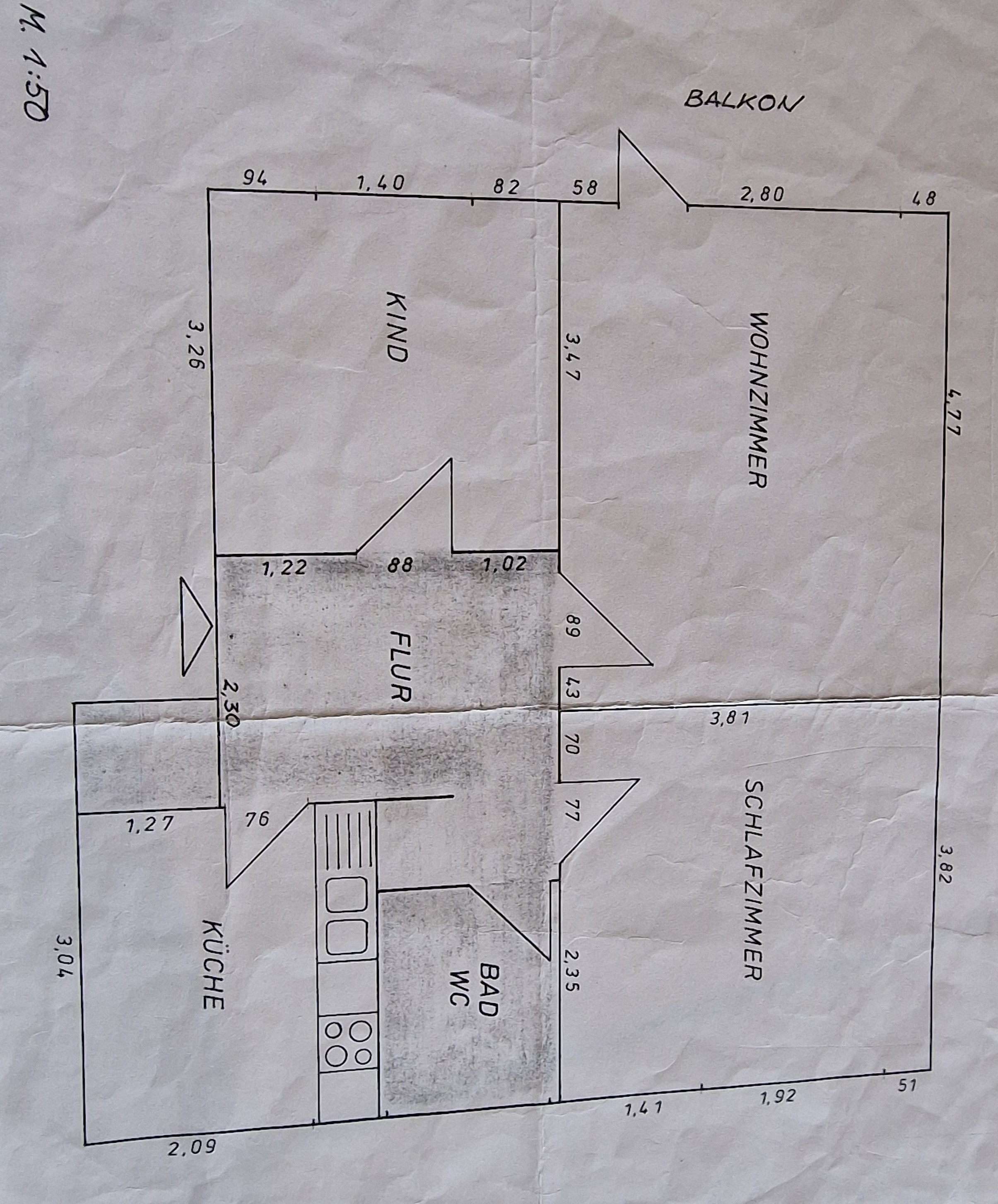 gepflegte 3-Zimmerwohnung mit Südbalkon — Grundriss Grundriss