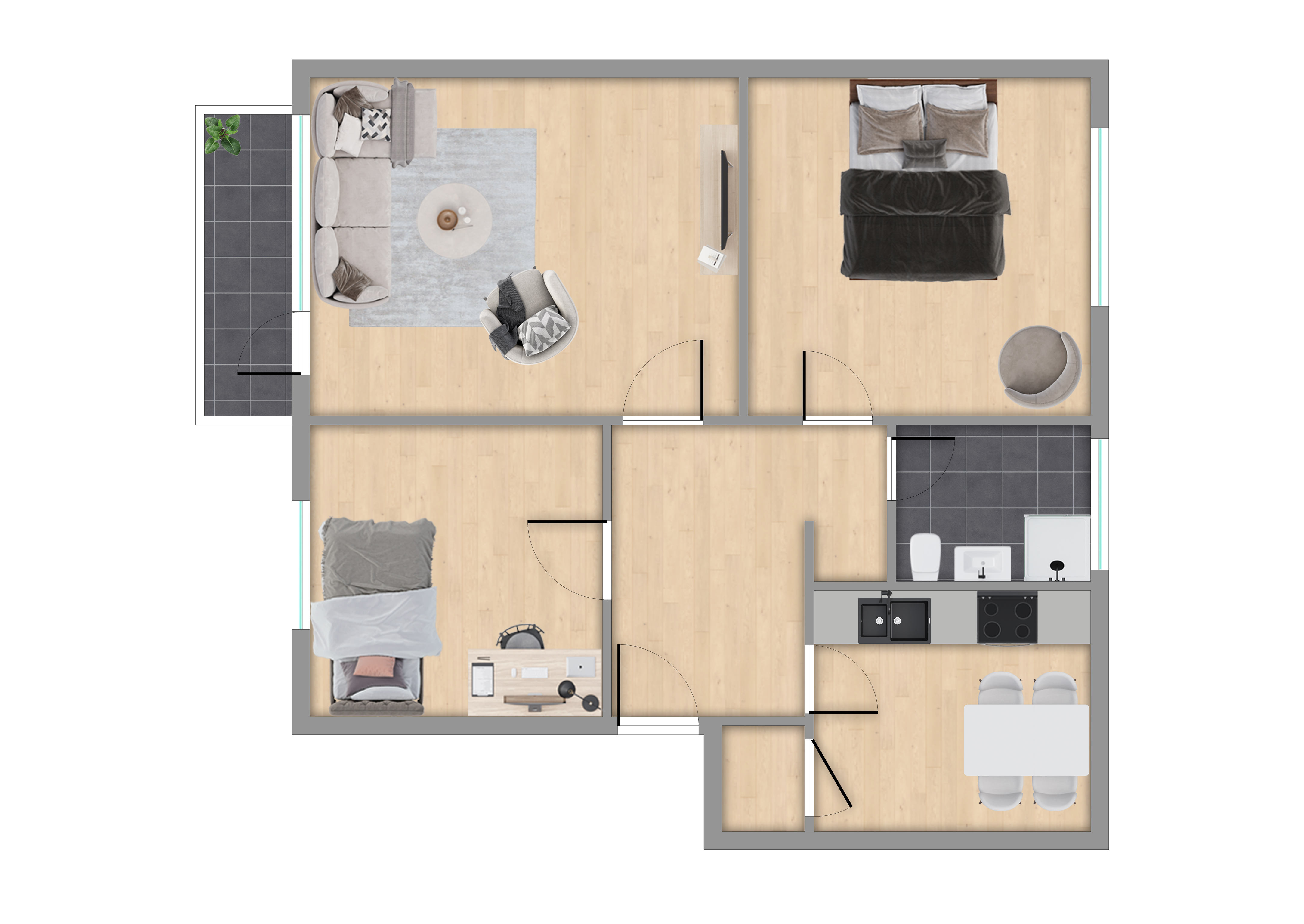 gepflegte 3-Zimmerwohnung mit Südbalkon — Grundriss 2D Grundriss_Wohnung