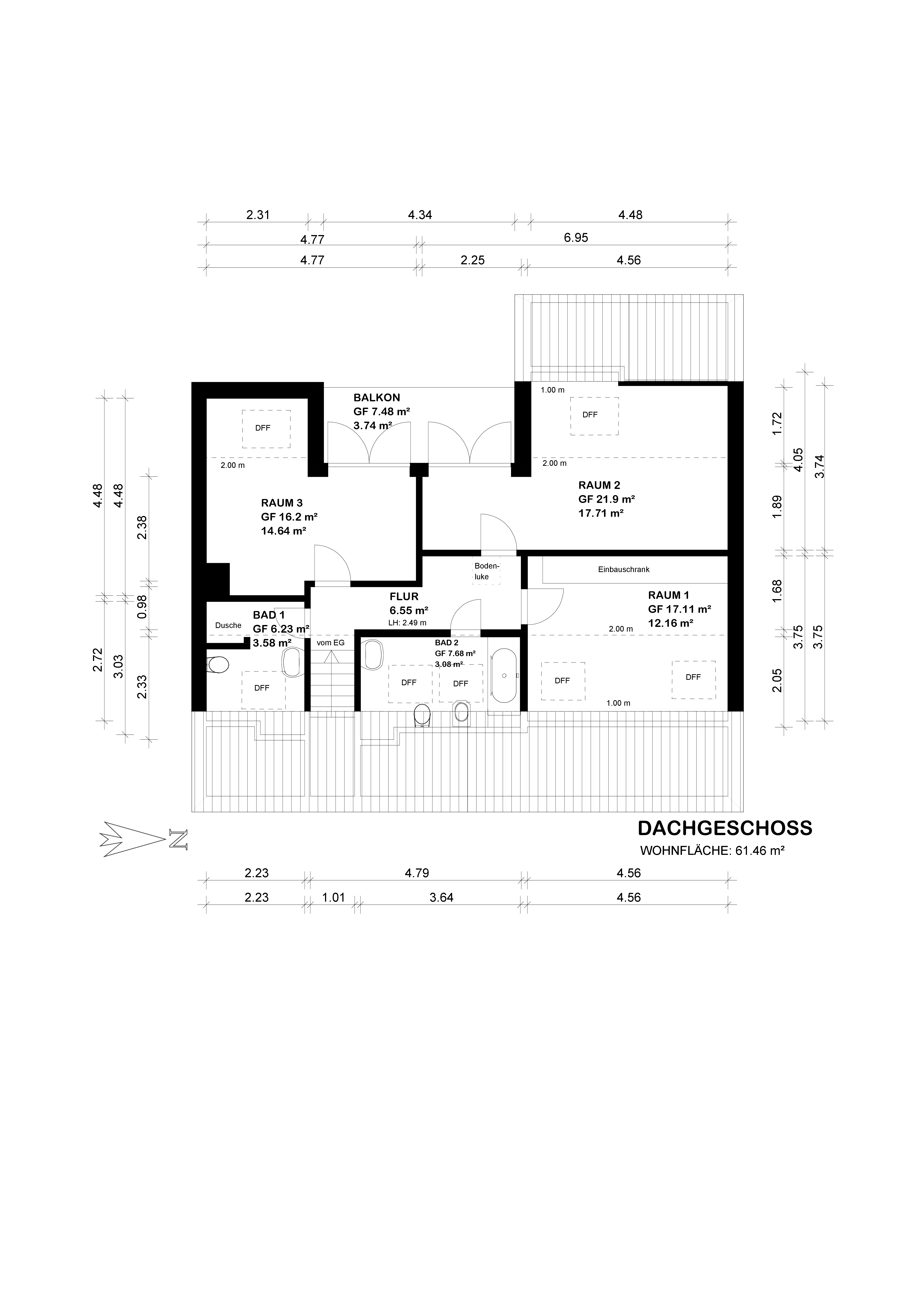 Wohnen in Bestlage: Großzügiges Endhaus mit ca. 165 m² Wohnfläche in Bremen St. Magnus — Grundriss Grundriss Dachgeschoss
