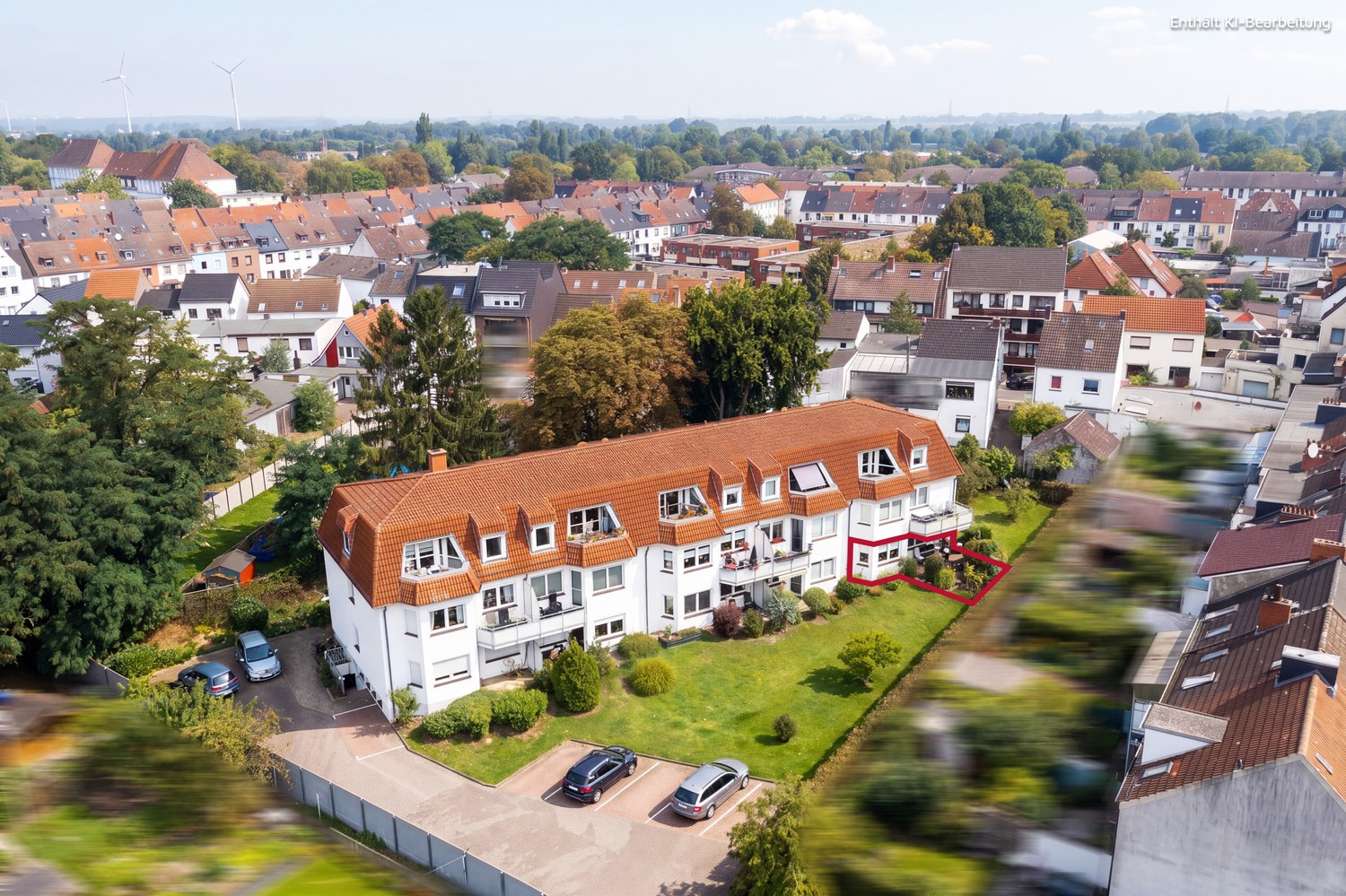 Terrassenwohnung in Bremen Gröpelingen mit eigenem Stellplatz — Drohnenaufnahme