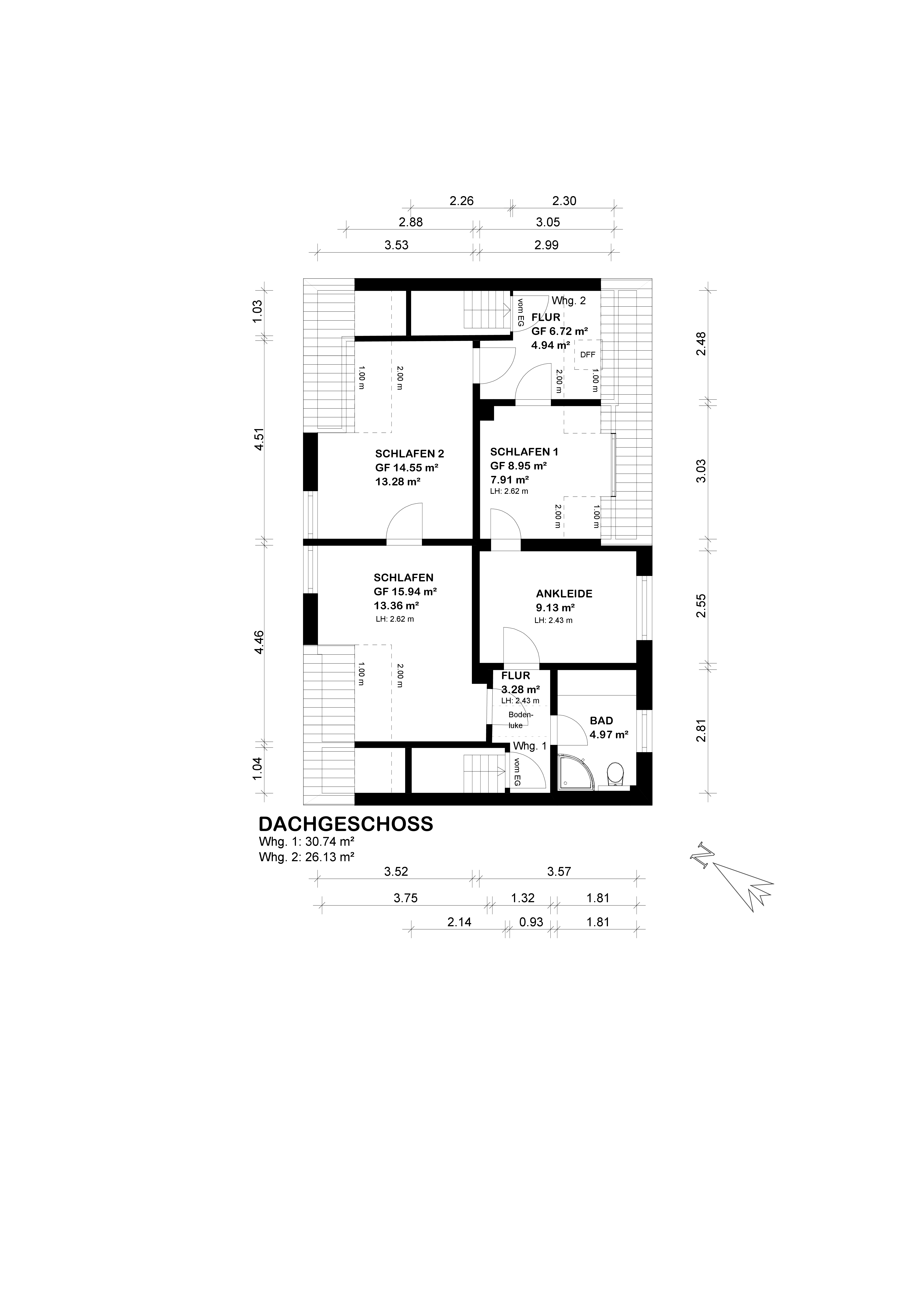 Delmenhorst: Doppelhaus mit zwei Einheiten auf 897 m² Grundstück — Grundriss 26-20623-GR-DG