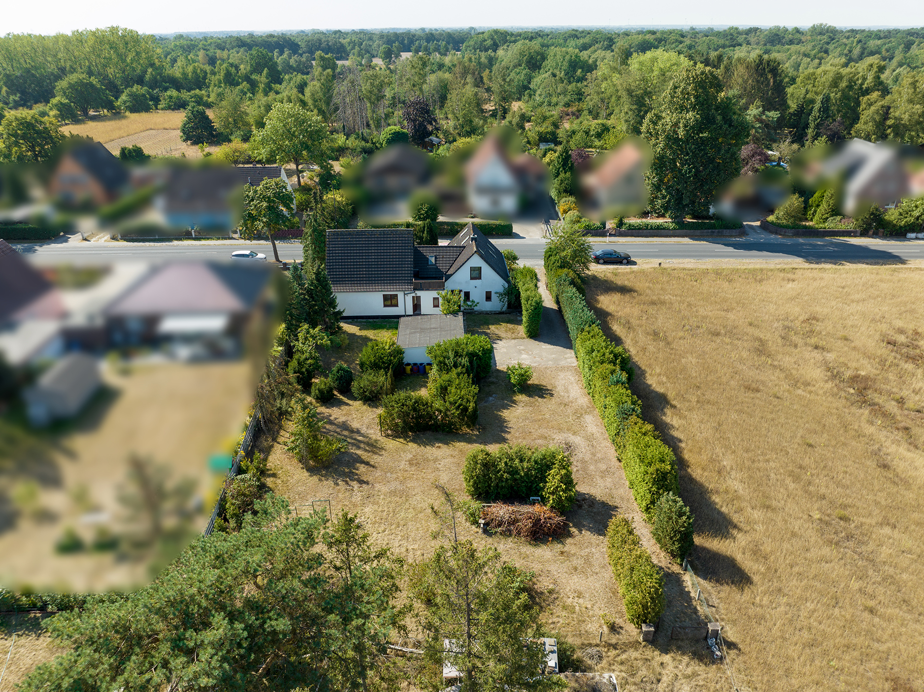 Einfamilienhaus mit 2 weiteren WE auf einem Traumgrundstück — Drohnenaufnahme 1