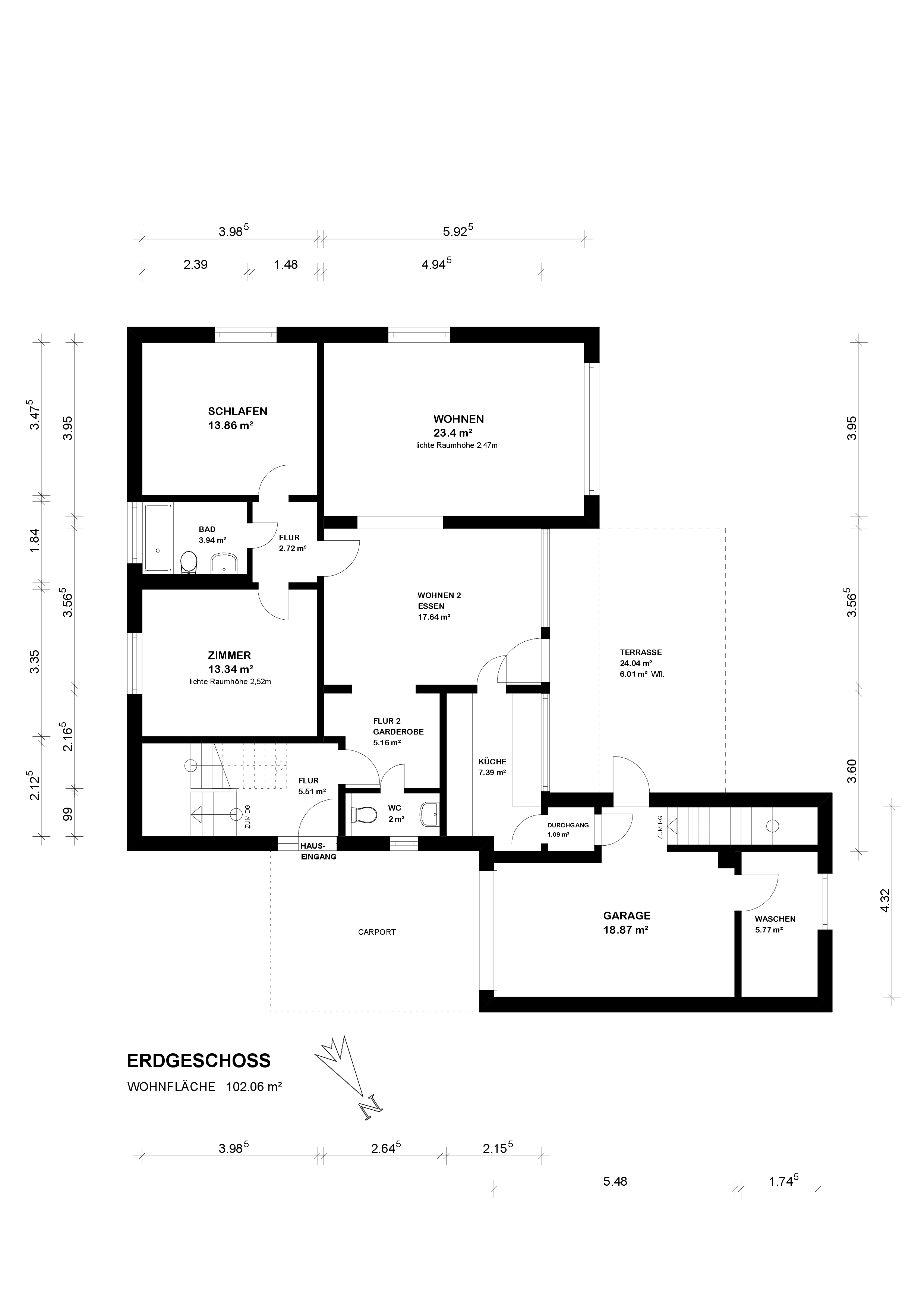Großzügiges und modernisiertes Ein bis Zweifamilienhaus mit vielseitigen Nutzungsmöglichkeiten — Grundriss EG
