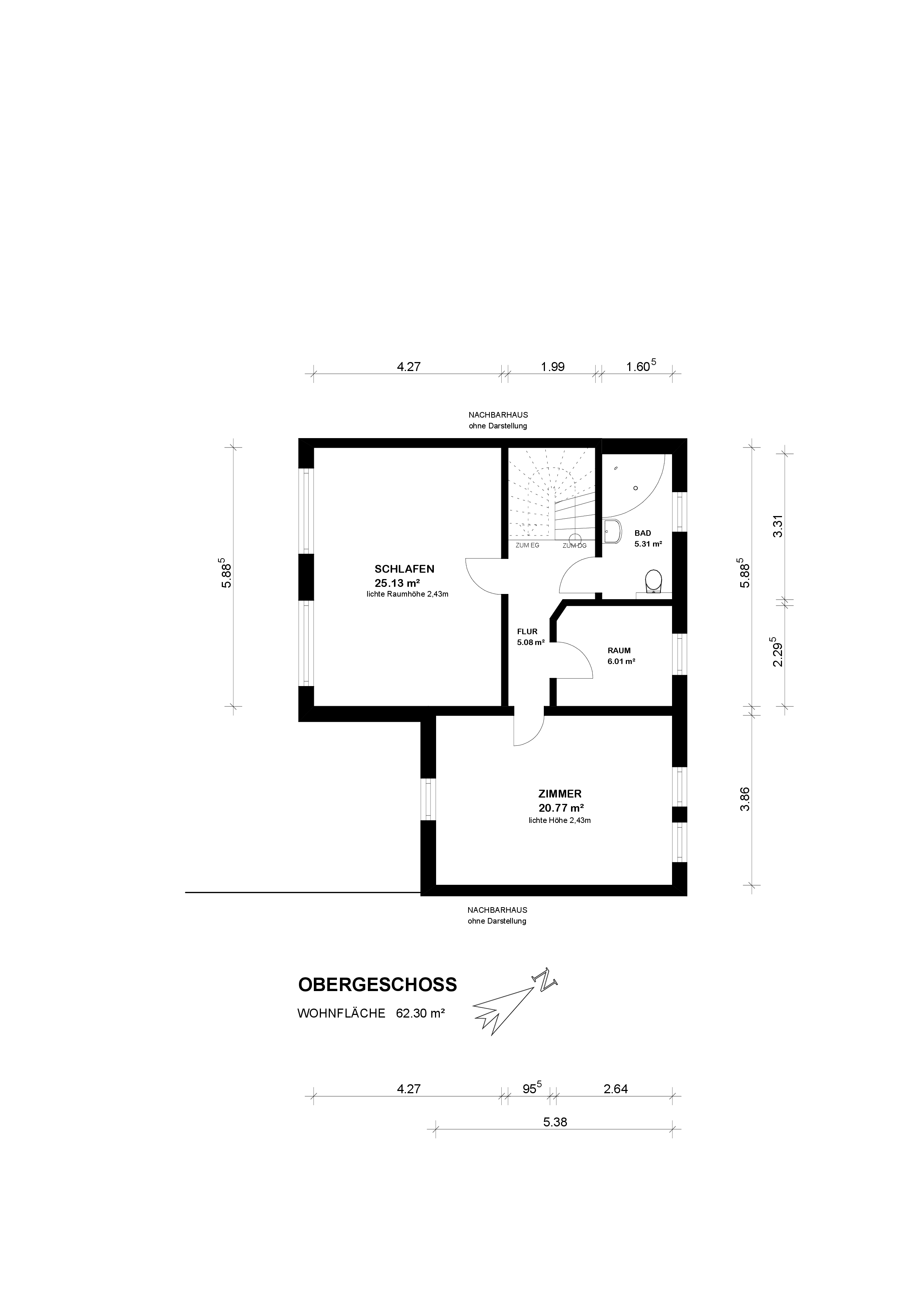 Doppelhaushälfte mit 156 m² Baujahr 2005 — Grundriss OG