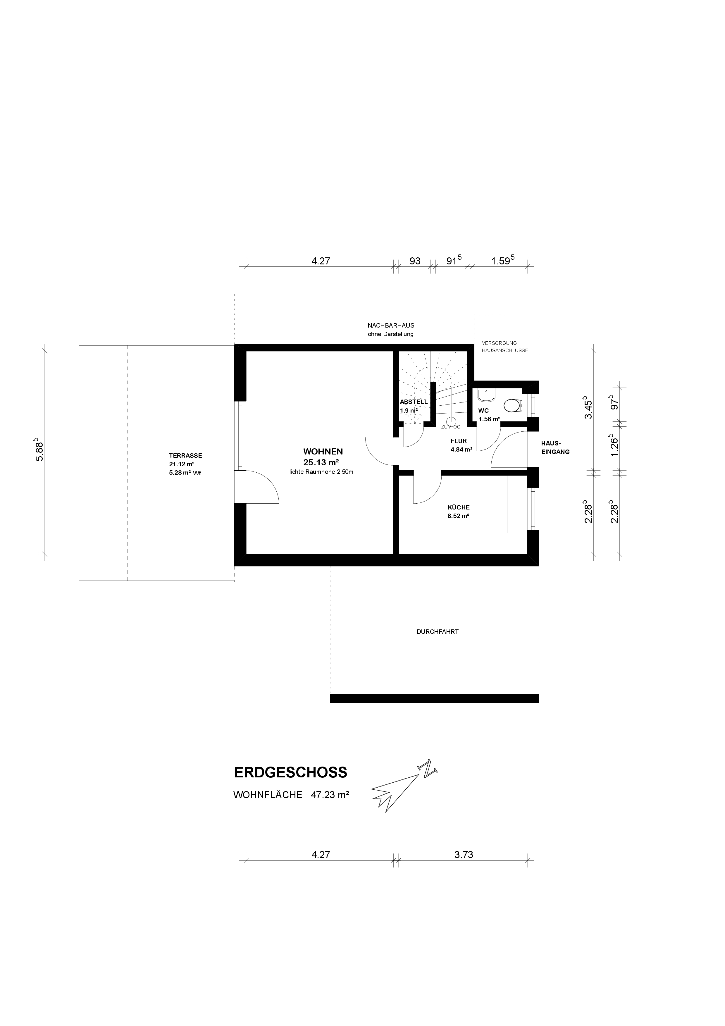 Doppelhaushälfte mit 156 m² Baujahr 2005 — Grundriss EG