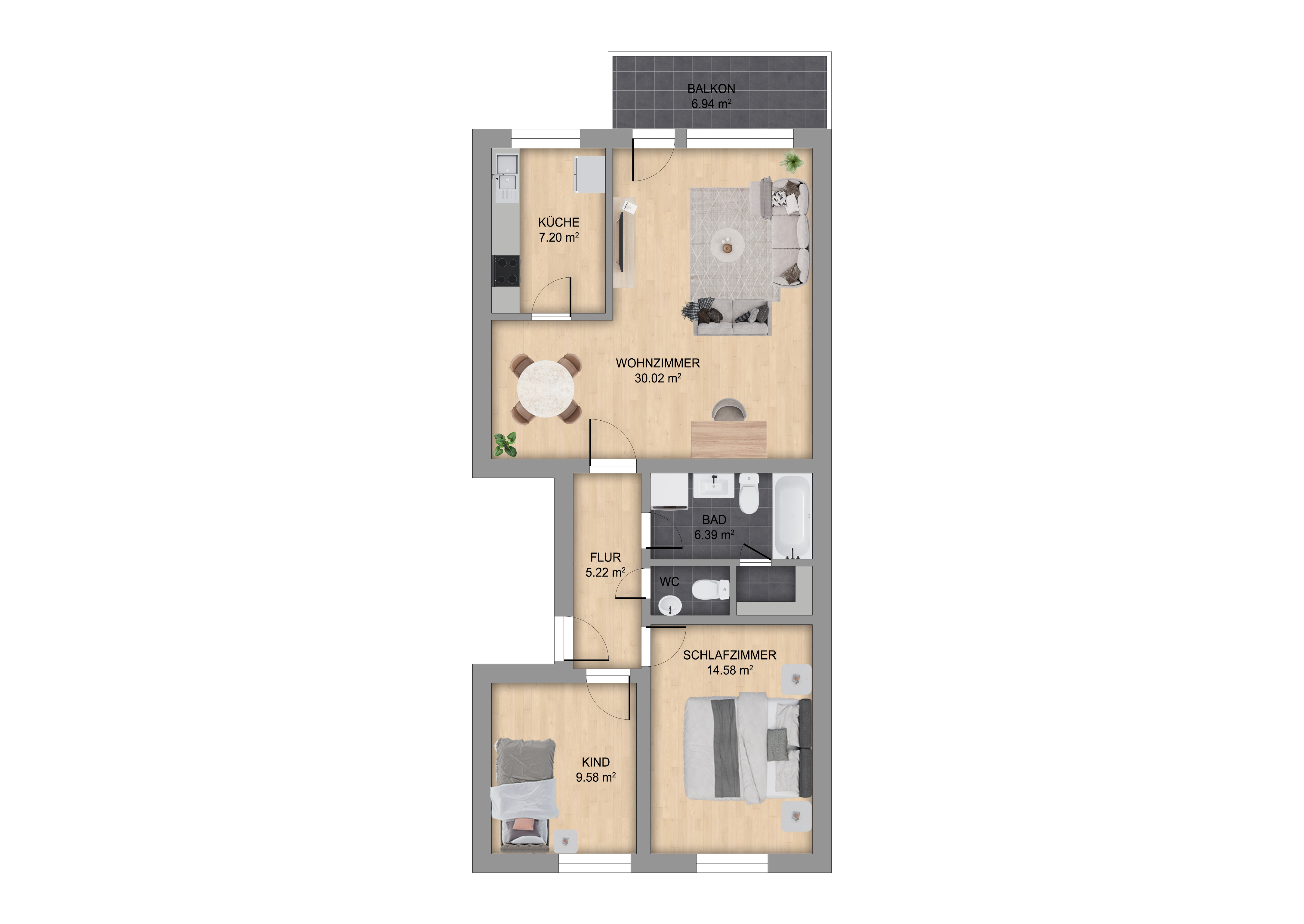 3-Zimmerwohnung mit Fahrstuhl und Garage — Grundriss 2D Grundriss_Wohnung (3)