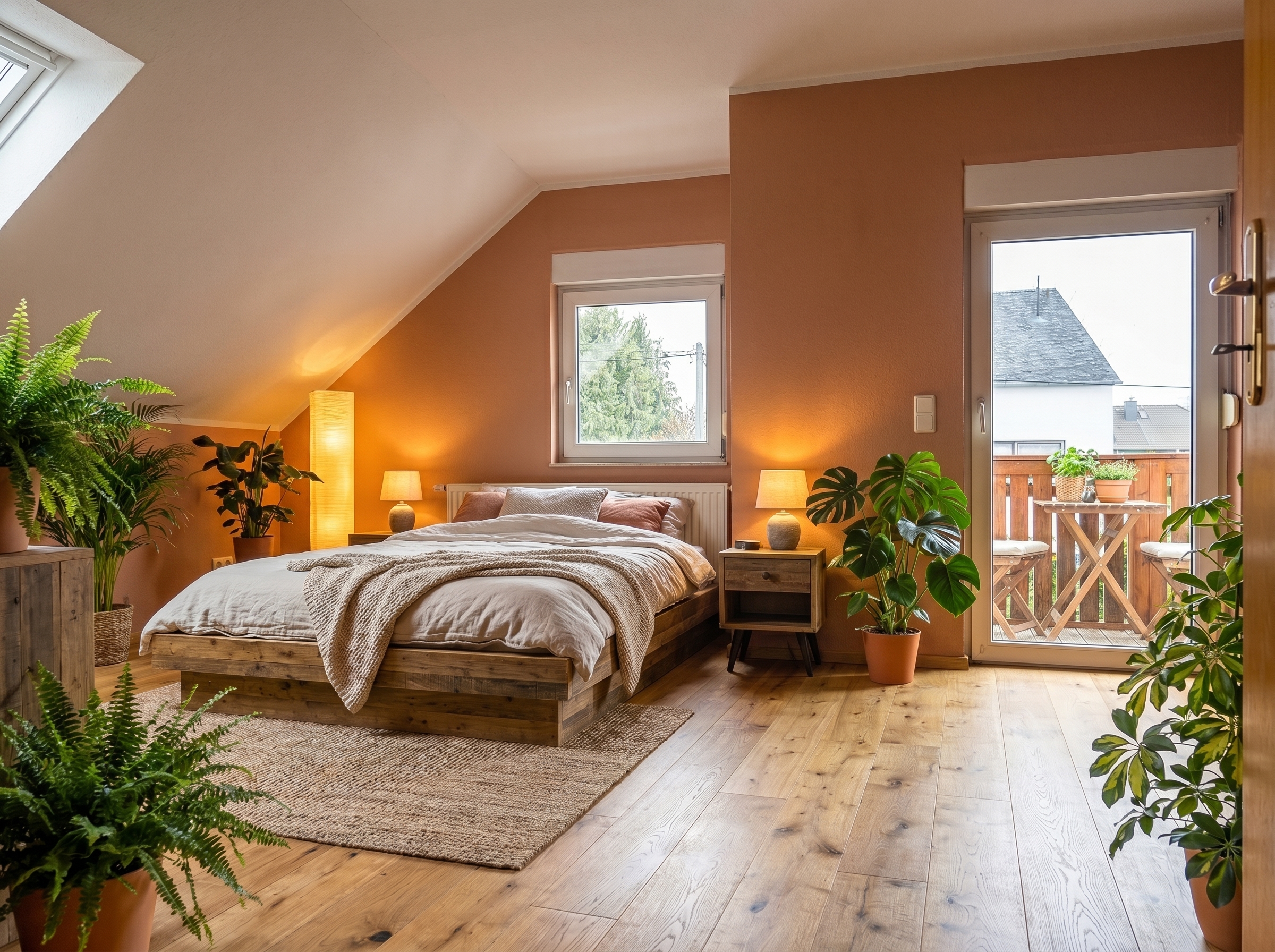 Helles Schlafzimmermit Balkon - AI Einrichtungsbeispiel
