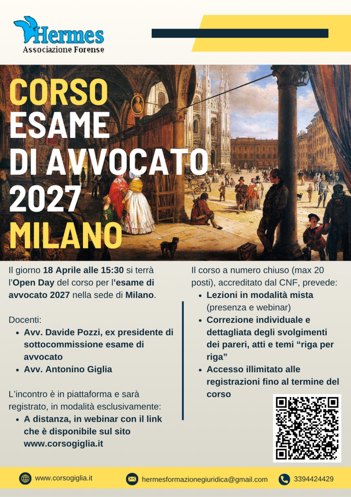 OPEN DAY SEDE DI MILANO - CORSO DI PREPARAZIONE ALL'ESAME DI AVVOCATO 2027