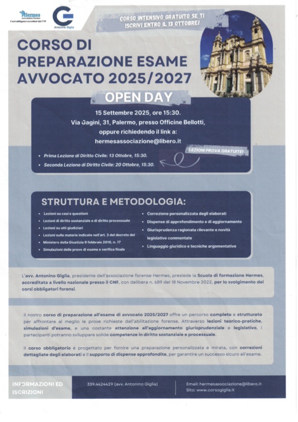 OPEN DAY - CORSO DI PREPARAZIONE ESAME AVVOCATO 2025/2027