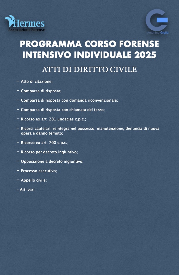 CORSO INTENSIVO INDIVIDUALE ESAME AVVOCATO 2025 DI DIRITTO CIVILE