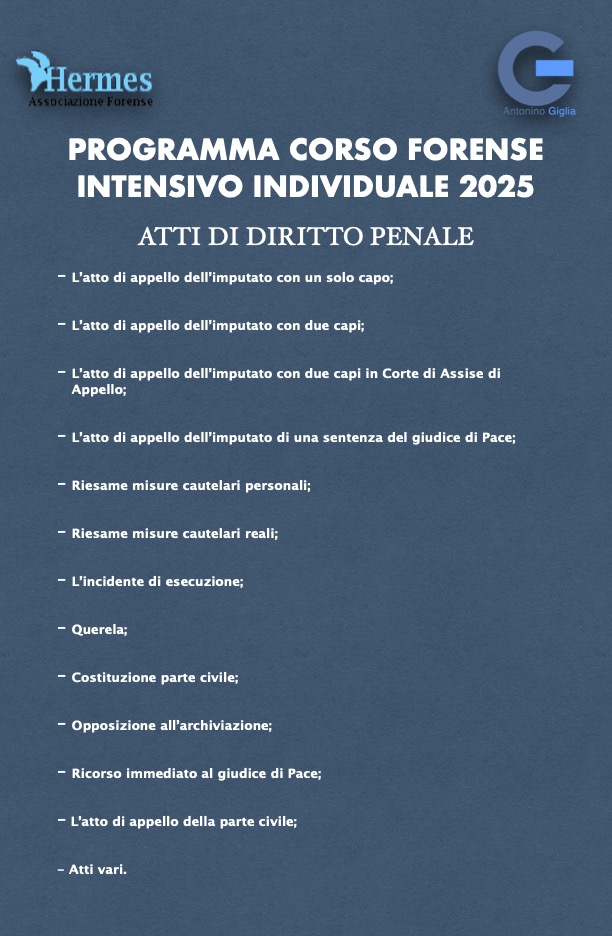 CORSO INTENSIVO INDIVIDUALE ESAME AVVOCATO 2025 DI DIRITTO PENALE