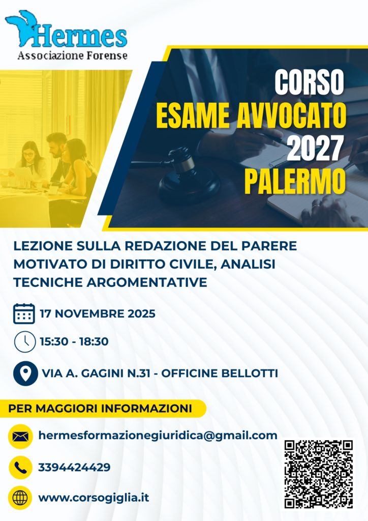 Lezione sulla Redazione del Parere Motivato di Diritto Civile e Analisi delle Tecniche Argomentative – Sede di Palermo