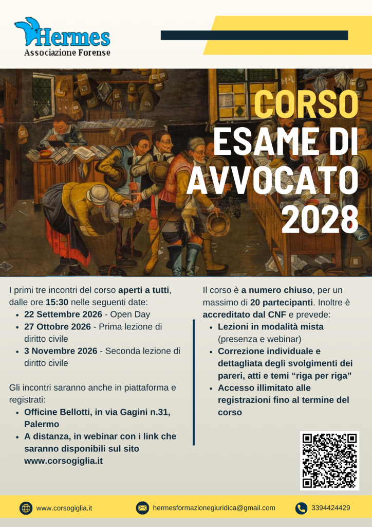 PRIMI TRE INCONTRI APERTI A TUTTI - CORSO DI PREPARAZIONE ESAME DI AVVOCATO 2028