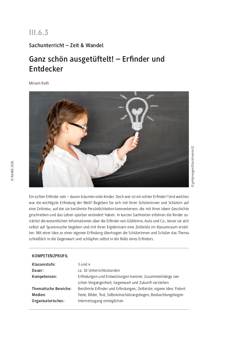 Erfinder und Entdecker Grundschule Sonstige Unterrichtsmaterial RAABE Erfinder und Entdecker Grundschule Sonstige Unterrichtsmaterial RAABE