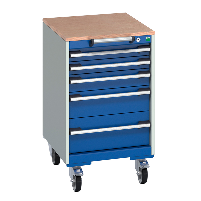 Cubio 5 Drawer Mobile Cabinets - Multiplex Worktop