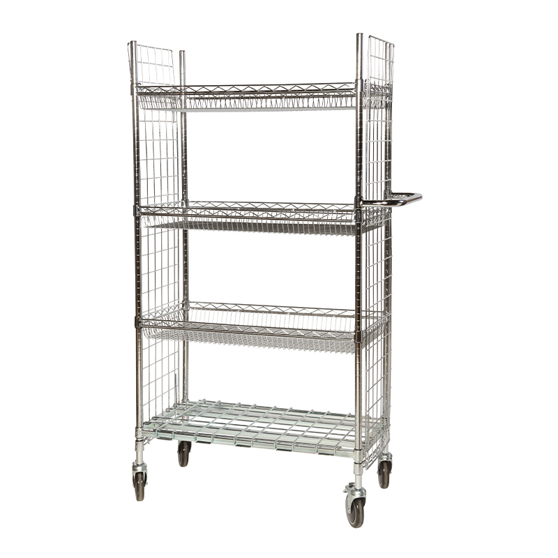Chrome Wire Order Picking Trolley - 4 Tier with Basket Shelves