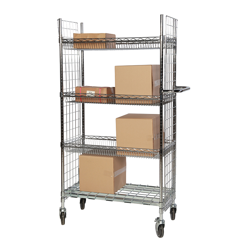 Chrome Wire Picking Trolley - 4 Tier with Basket Shelves