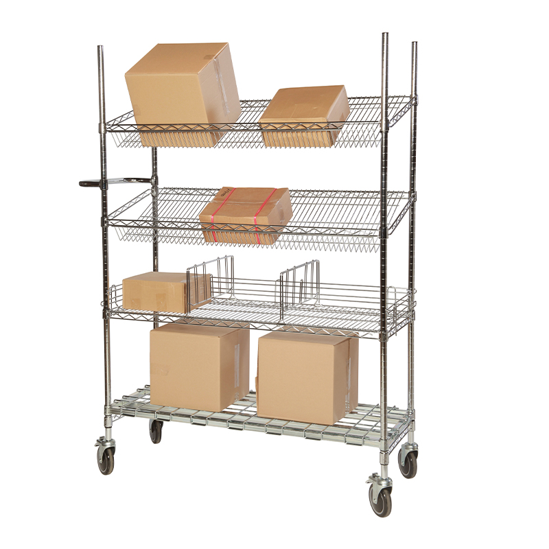 Chrome Wire Picking Trolley - 4 Tier with 2 Top Sloping Shelves