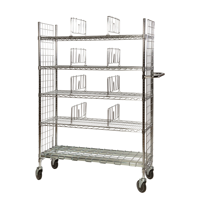 Chrome Wire Order Picking Trolley – 5 Tier with Shelf Dividers