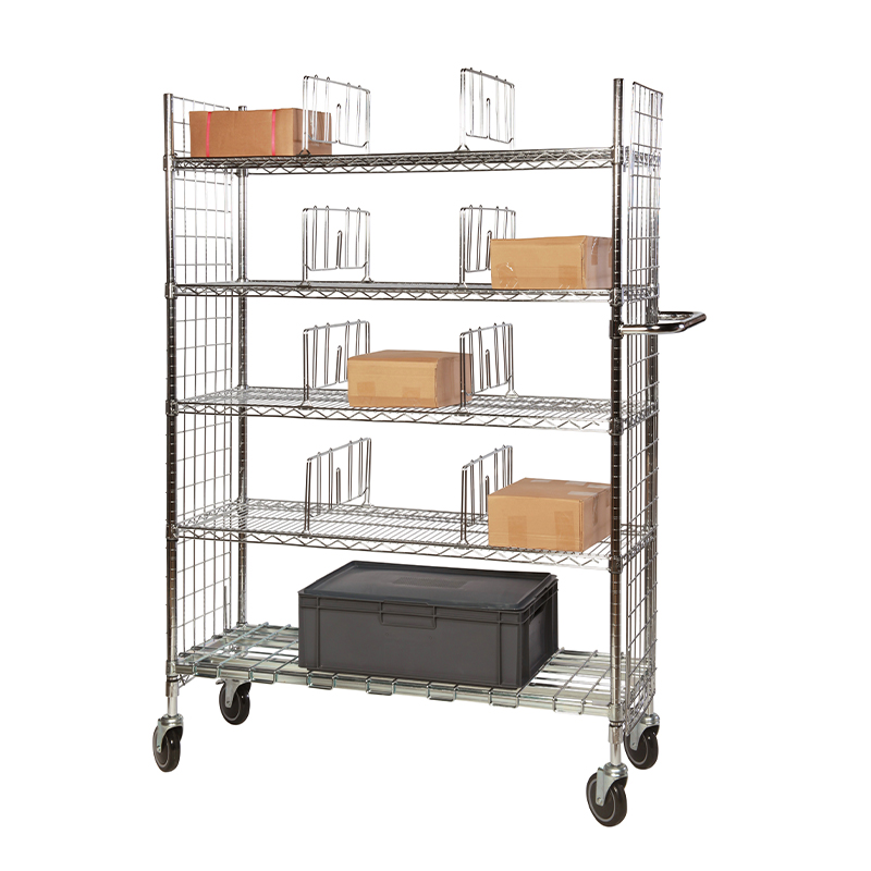 Chrome Wire Picking Trolley - 5 Tier with Shelf Dividers