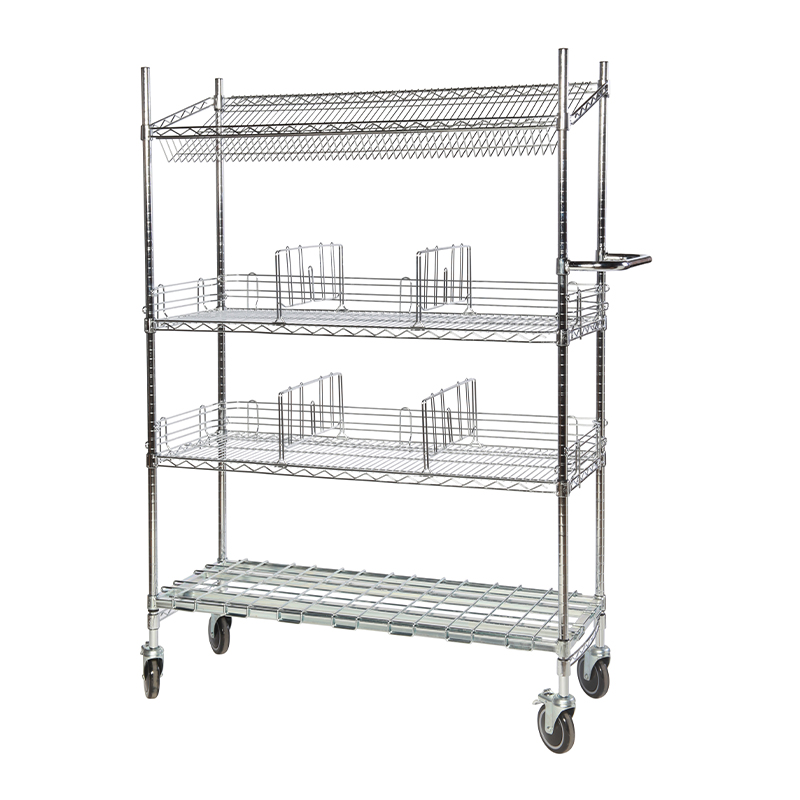 Chrome Wire Order Picking Trolley - 4 Tier with Top Sloping Shelf