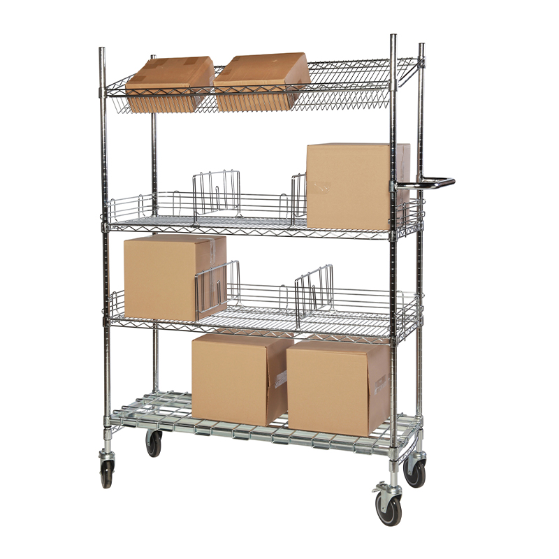 Chrome Wire Picking Trolley - 4 Tier with Top Sloping Shelf
