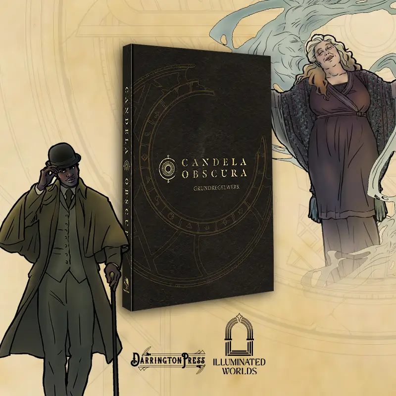 Candela Obscura Rollenspiel Produktbild und Illustrationen