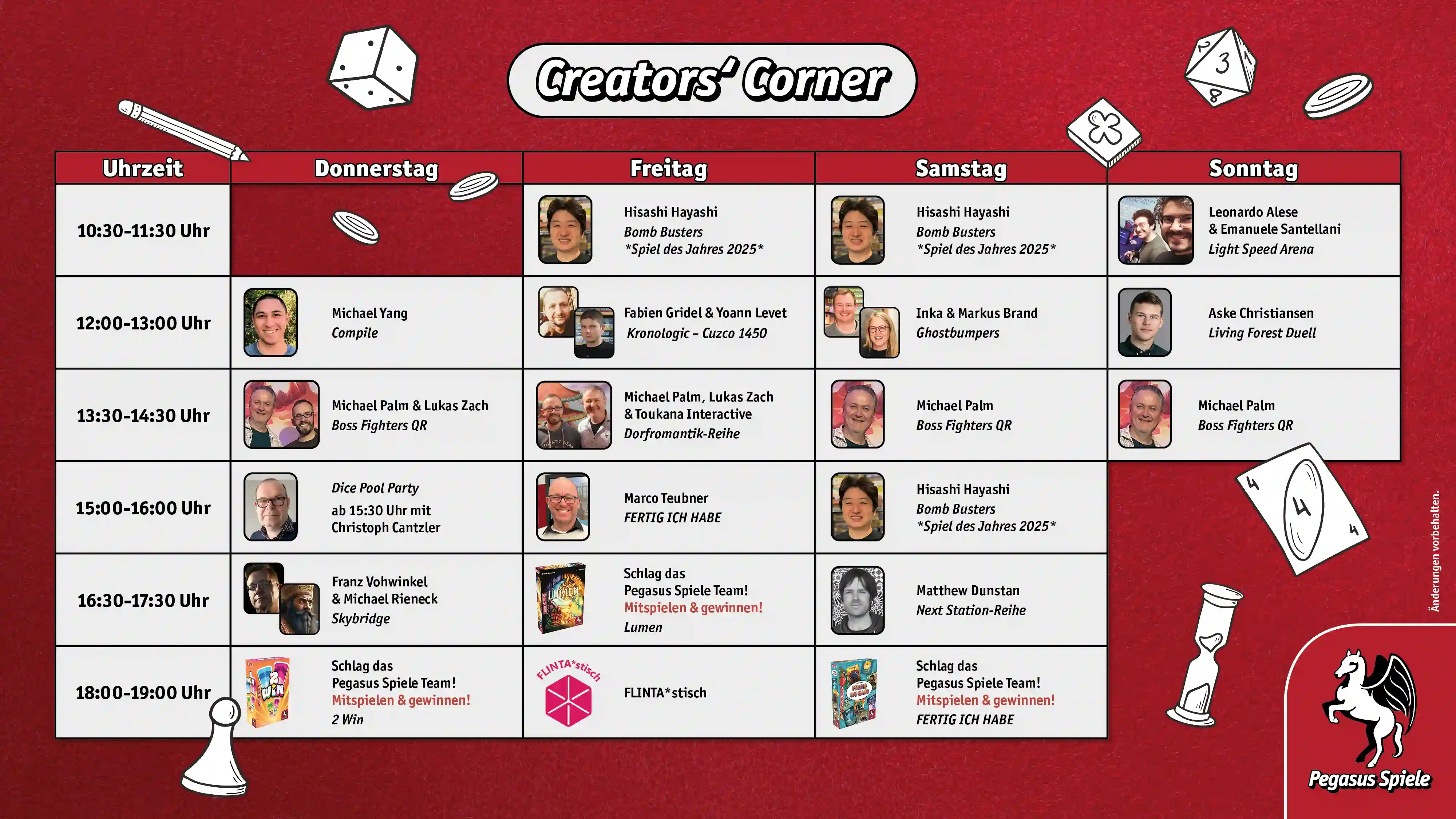 Übersichtsplan über die Belegung der Creators' Corner von Pegasus Spiele auf der SPIEL Essen 2025