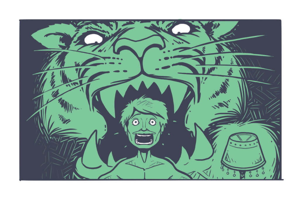 Grafik aus dem Spiel Der rote Faden – Im Schatten des Tigers, Grüner Tiger Alptraum