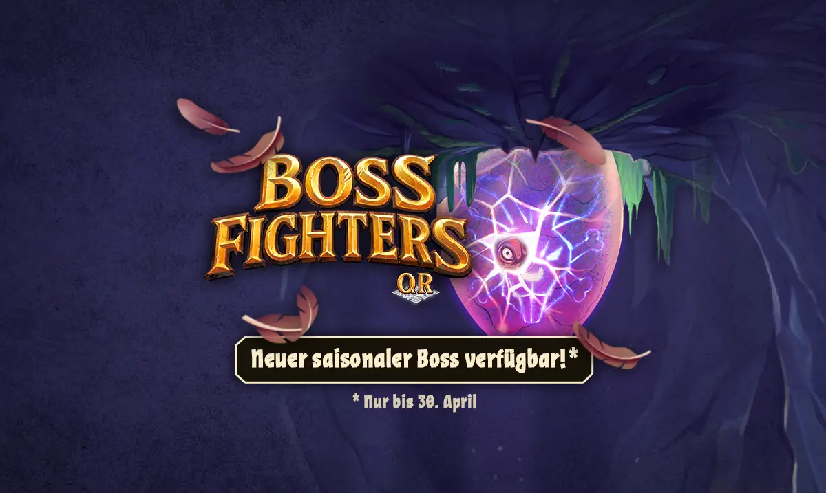 Boss Fighters QR Logo und Illustrationen eines Eies; Neuer saisonaler Boss verfügbar