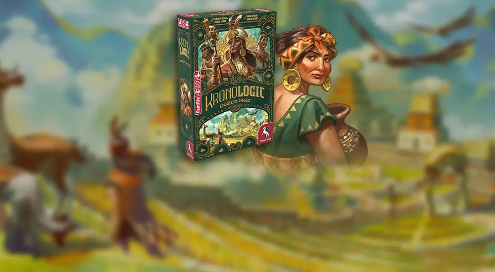 Produktbild und Illustrationen des Brettspiels Kronologic - Cuzco 1450