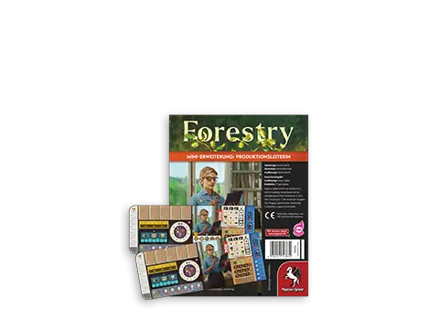 Produktgrafik der Mini-Erweiterung Produktionsleiterin für das Brettspiel Forestry