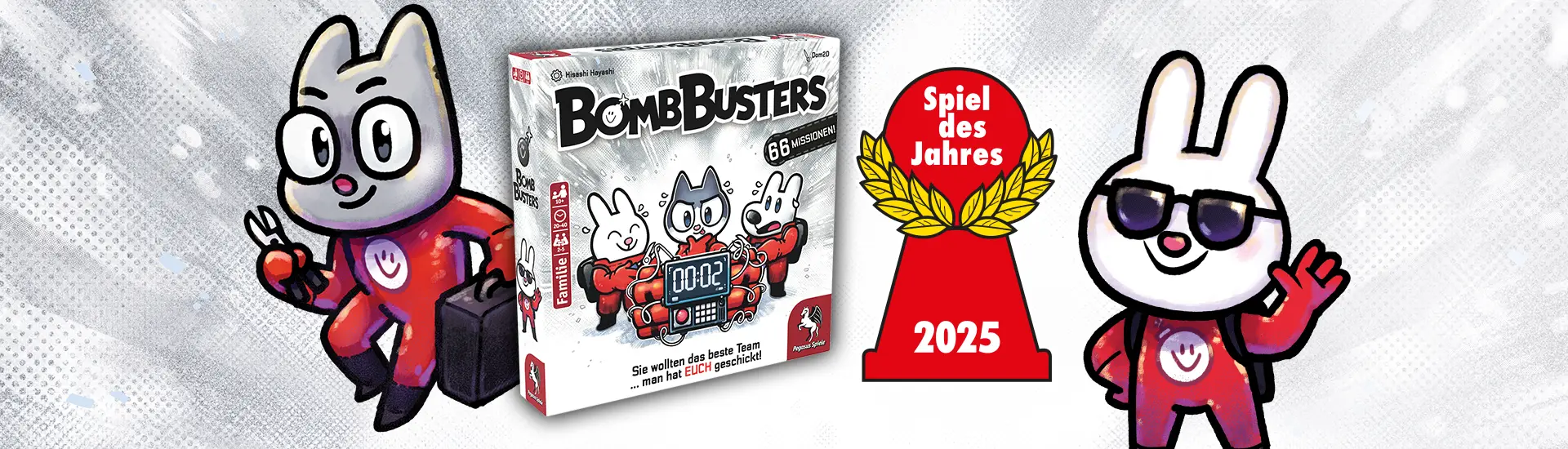Bomb Busters Brettspiel Produktbild und Illustrationen mit Spiel des Jahres 2025 Logo