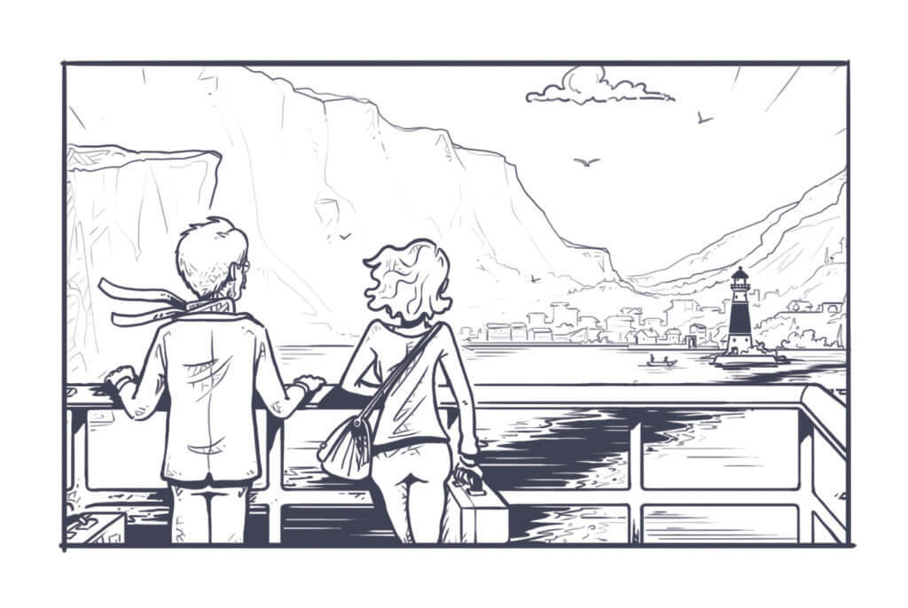 Grafik aus dem Spiel Der rote Faden – Im Schatten des Tigers, Rückfahrt auf dem Schiff