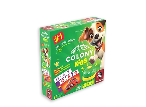 Product graphics for the board game Word Colony Kids