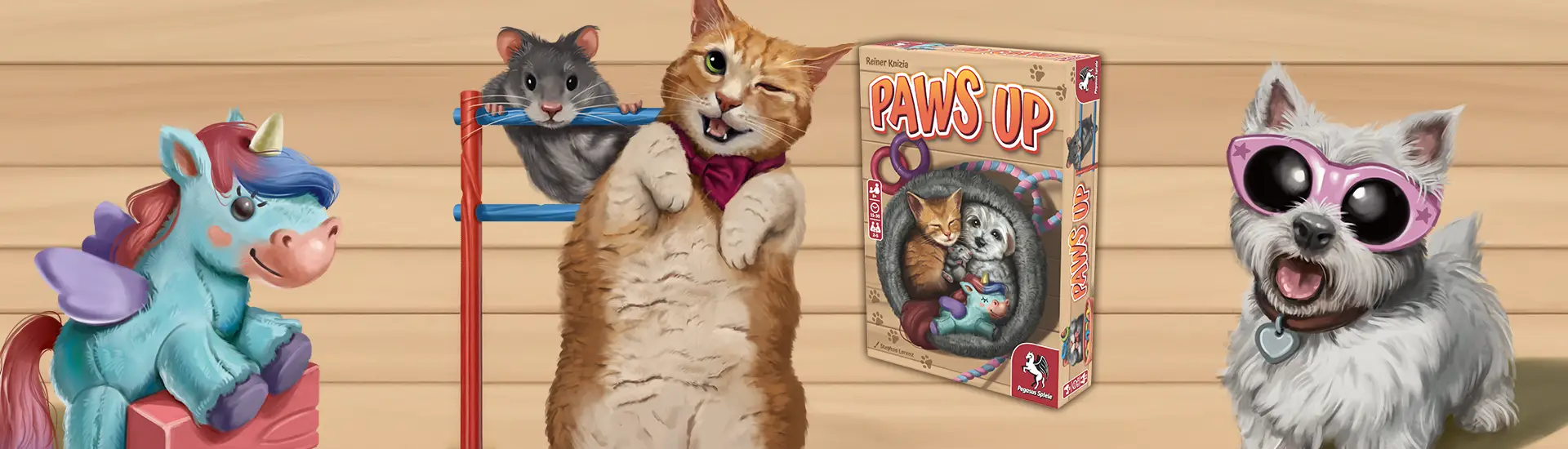 Illustrations and Packshot of the Board Game Paws Up
