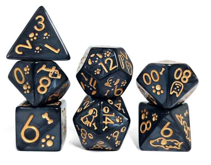 Würfelset Mehrfarbig: Dog (Black/Gold)(7)