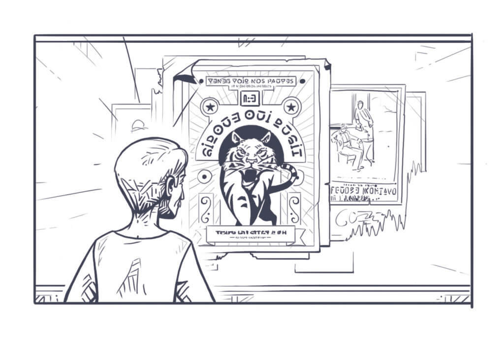 Grafik aus dem Spiel Der rote Faden – Im Schatten des Tigers, Tigerplakat