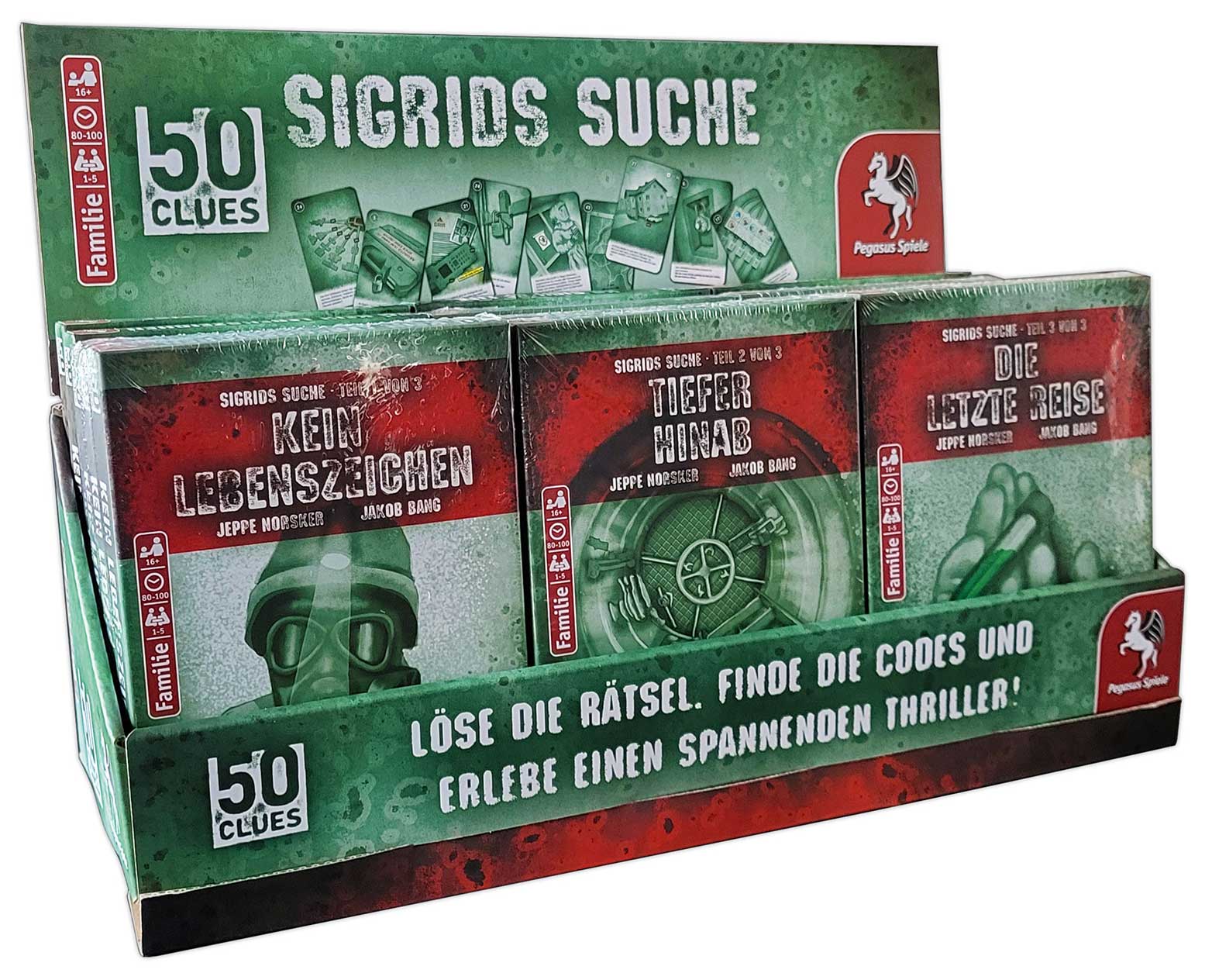 4250231738586_0Clues_Sigrids_Suche_Display_RGB 50 Clues Display – Sigrids Suche (je 6 der 3 Fälle)