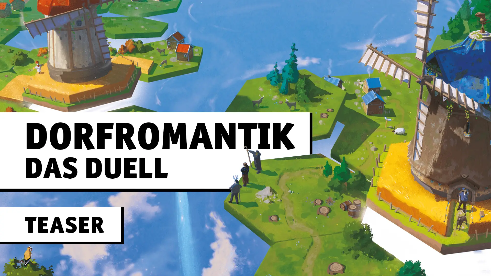 Dorfromantik Das Duell Teaser; Illustration des Brettspiel Dorfromantik Das Duell